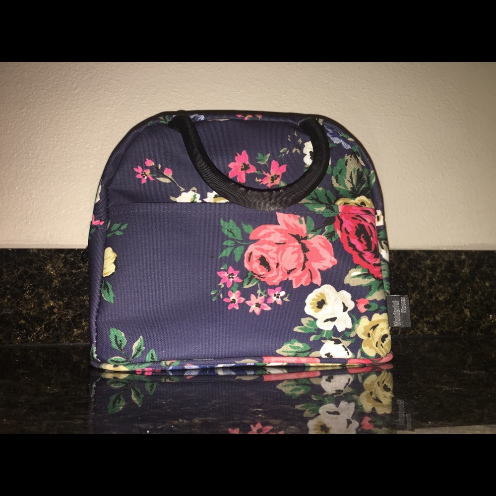 Navy floral lunch tote / bag / kit / box